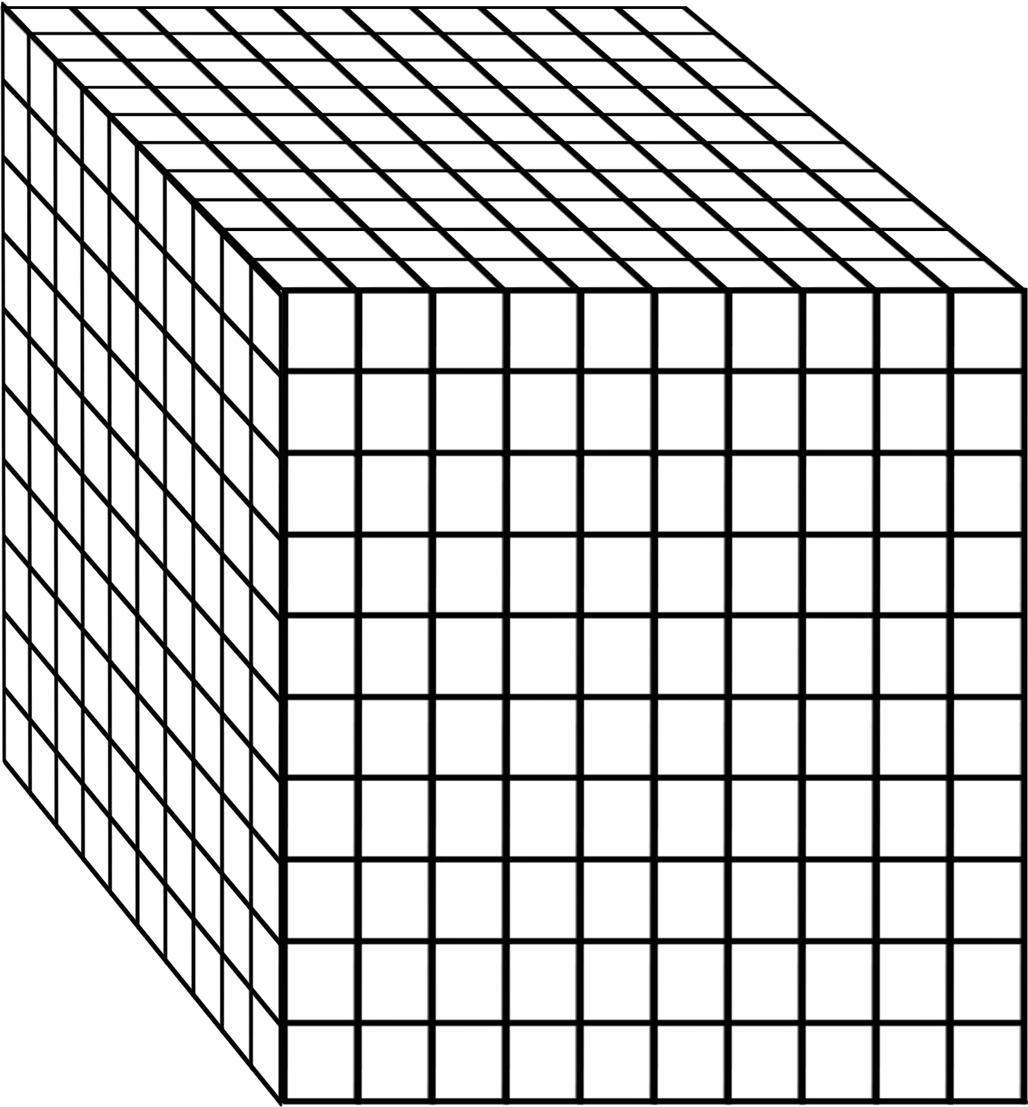 Monochromatic Grid Cube Clipart - Geometric Precision in Black and White Design
