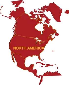 North American Continent Political Map Clipart in Bold Crimson and Golden Tones