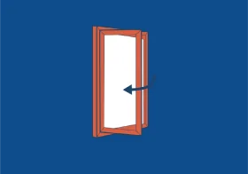 Open Door Window Repair Clipart with Bold Arrow Direction Indicator