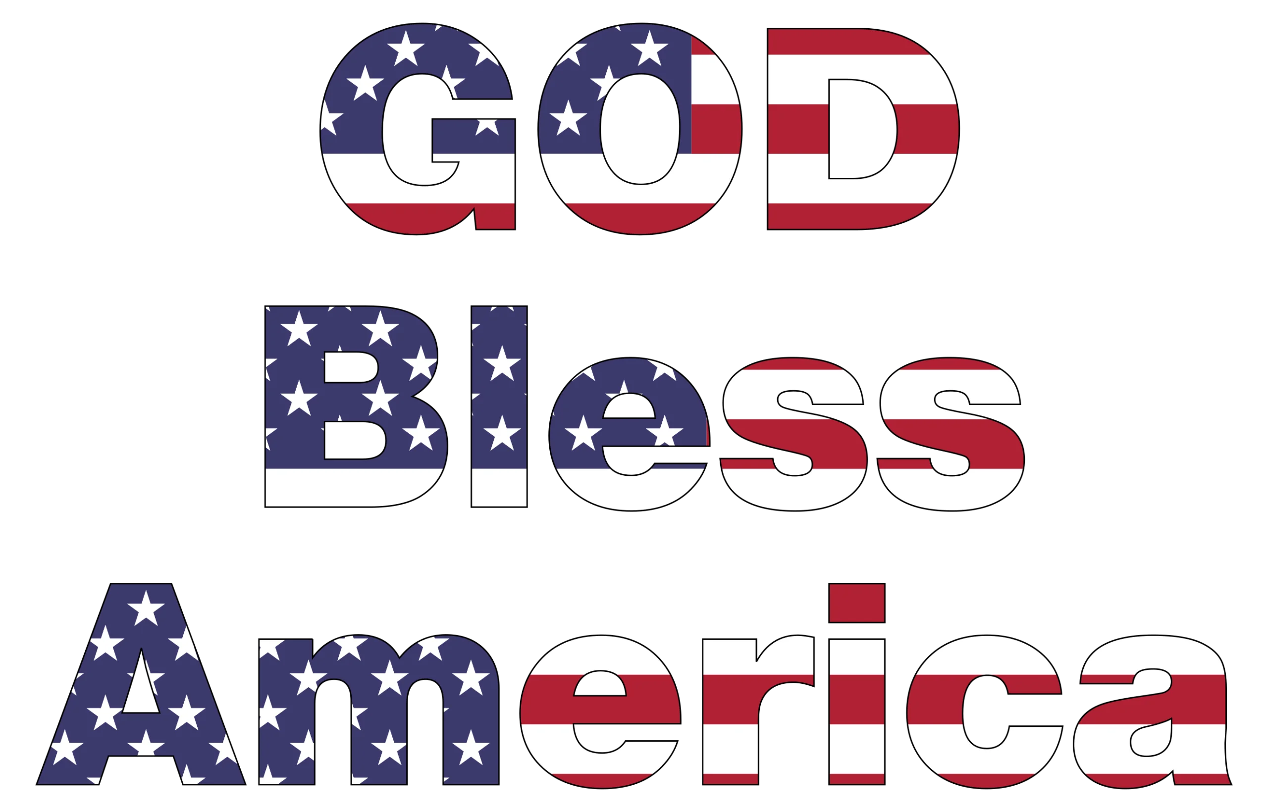 Patriotic God Bless America Clipart Graphic with Stars and Stripes Typography