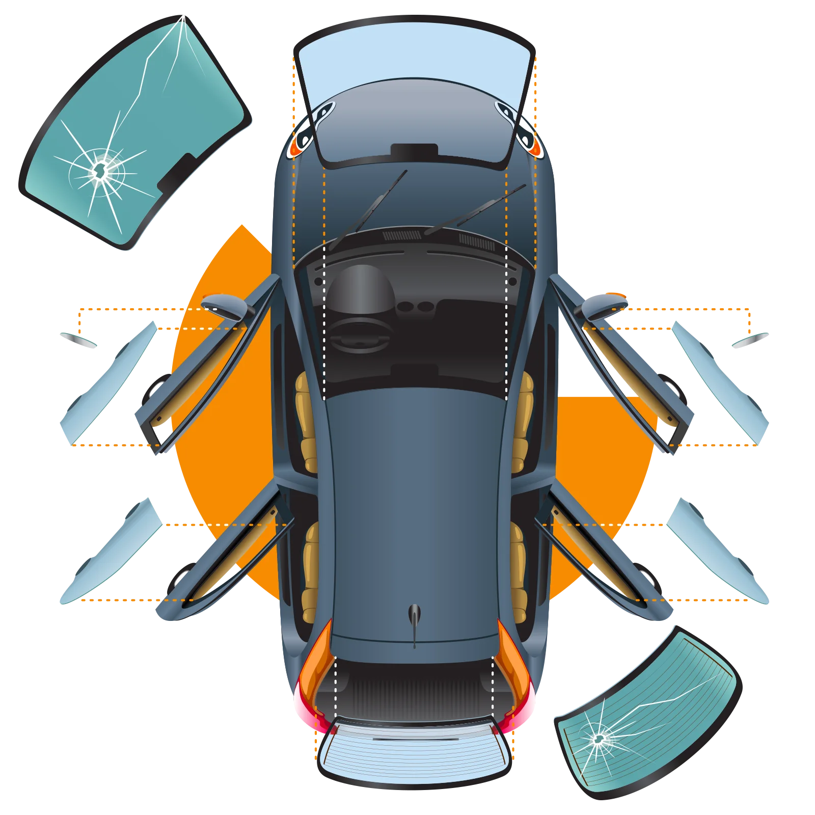 Professional Auto Glass Replacement and Windshield Repair Clipart Illustration