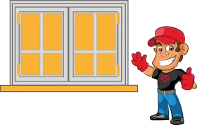 Professional Window Repair Service Cartoon Clipart Illustration with Cheerful Worker