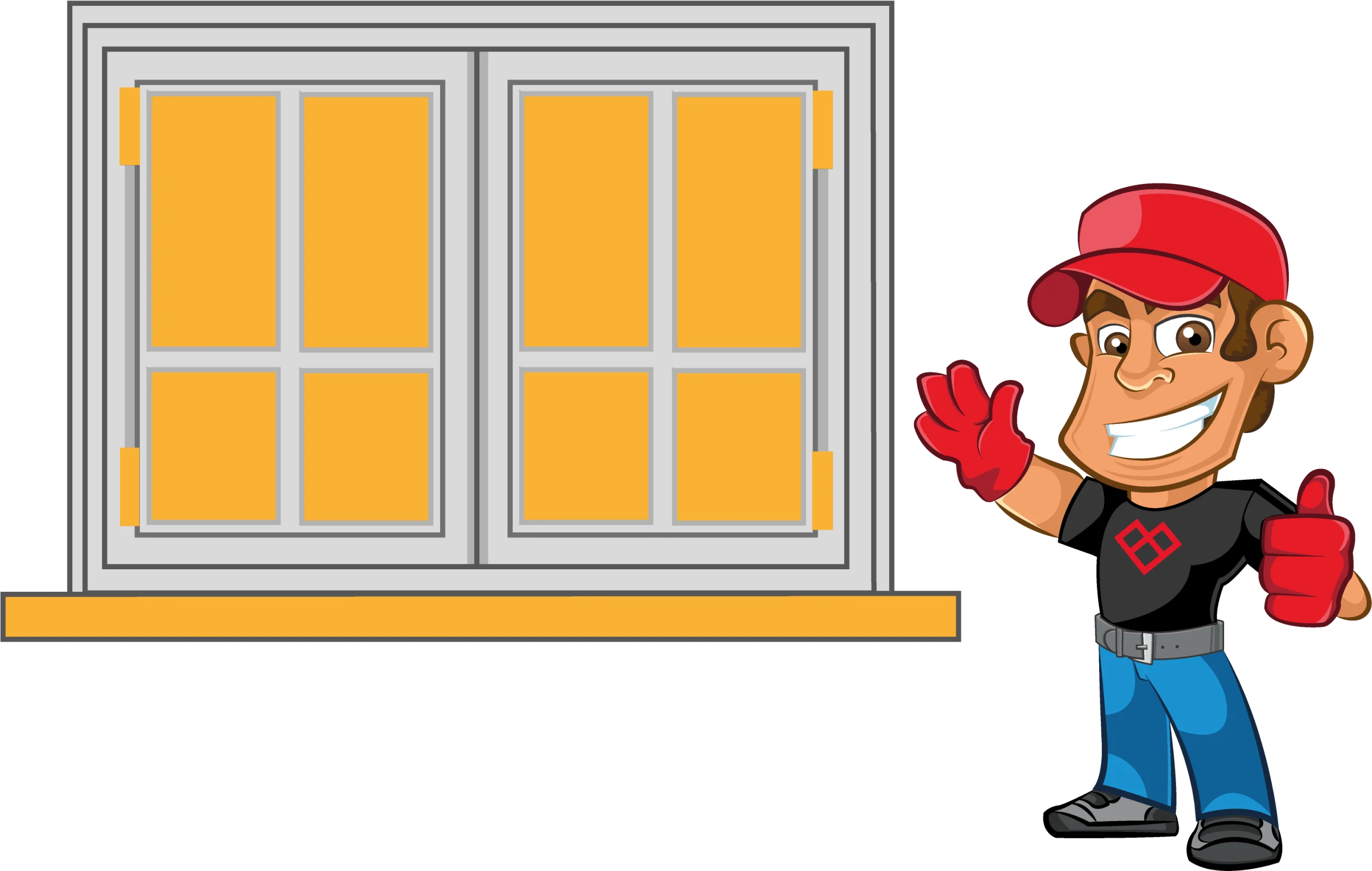 Professional Window Repair Service Cartoon Clipart Illustration with Cheerful Worker
