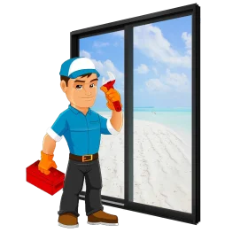 Professional Window Repair Technician in Blue Uniform Clipart Illustration