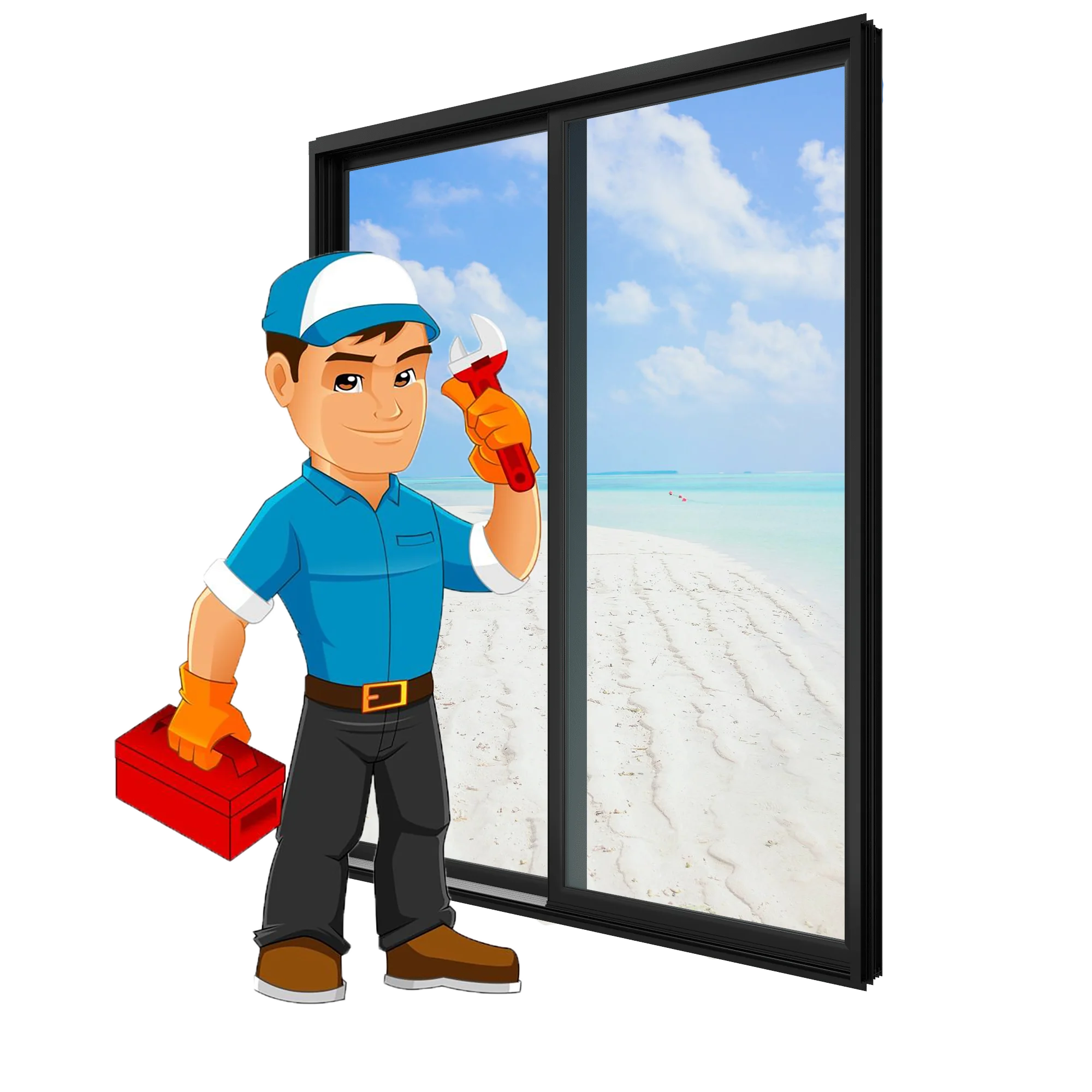 Professional Window Repair Technician in Blue Uniform Clipart Illustration