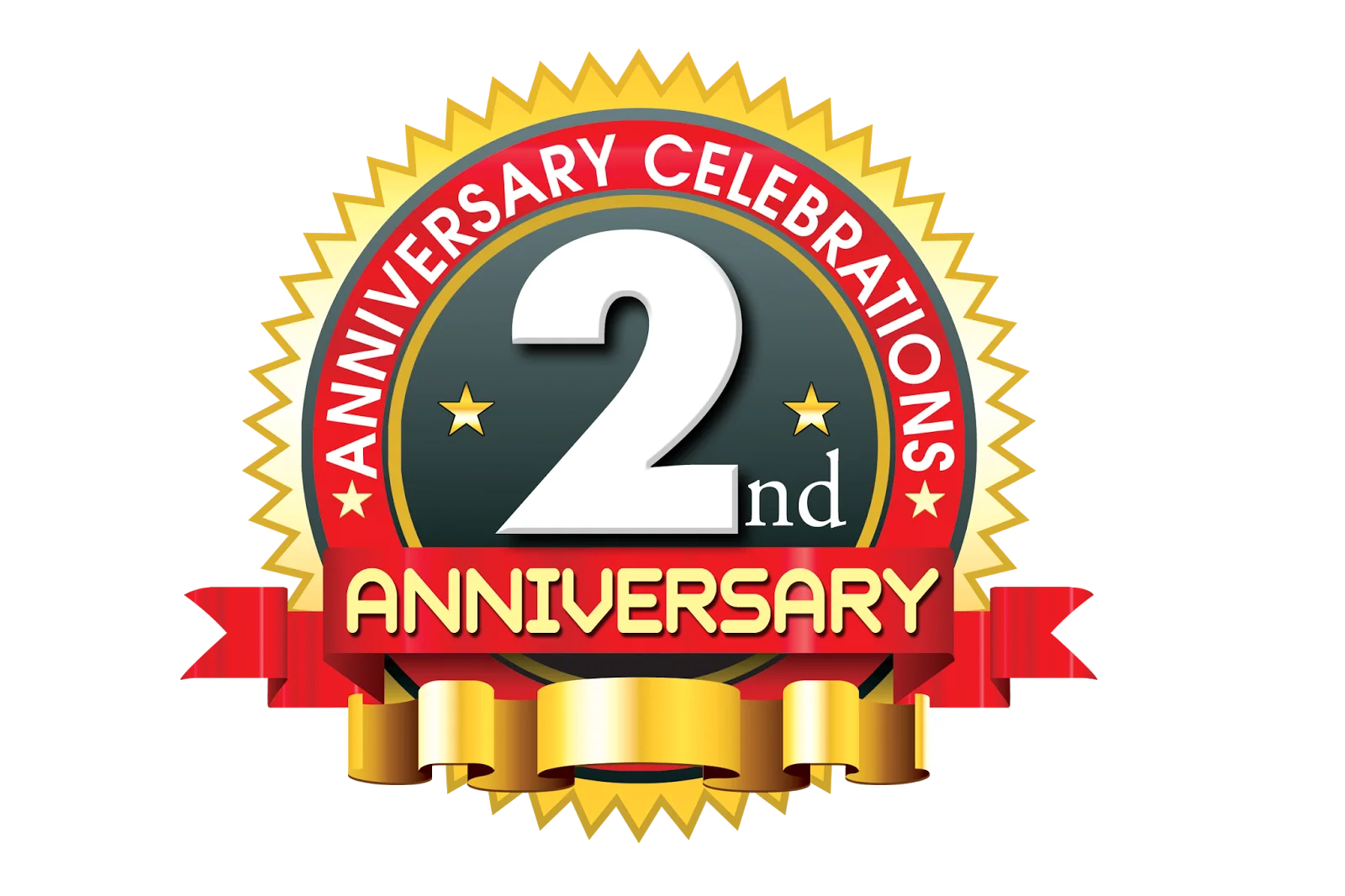 Radiant 2nd Anniversary Celebration Golden Seal Commemorative Clipart Design