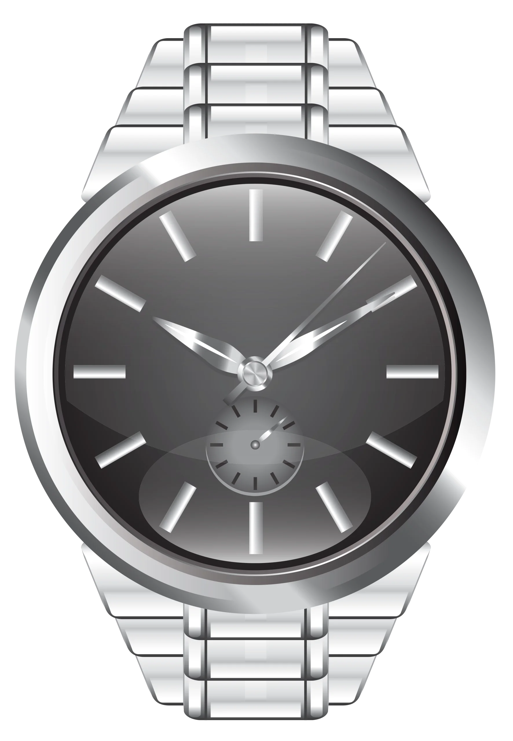 Sleek Silver Analog Wristwatch Clipart with Monochrome Dial Design