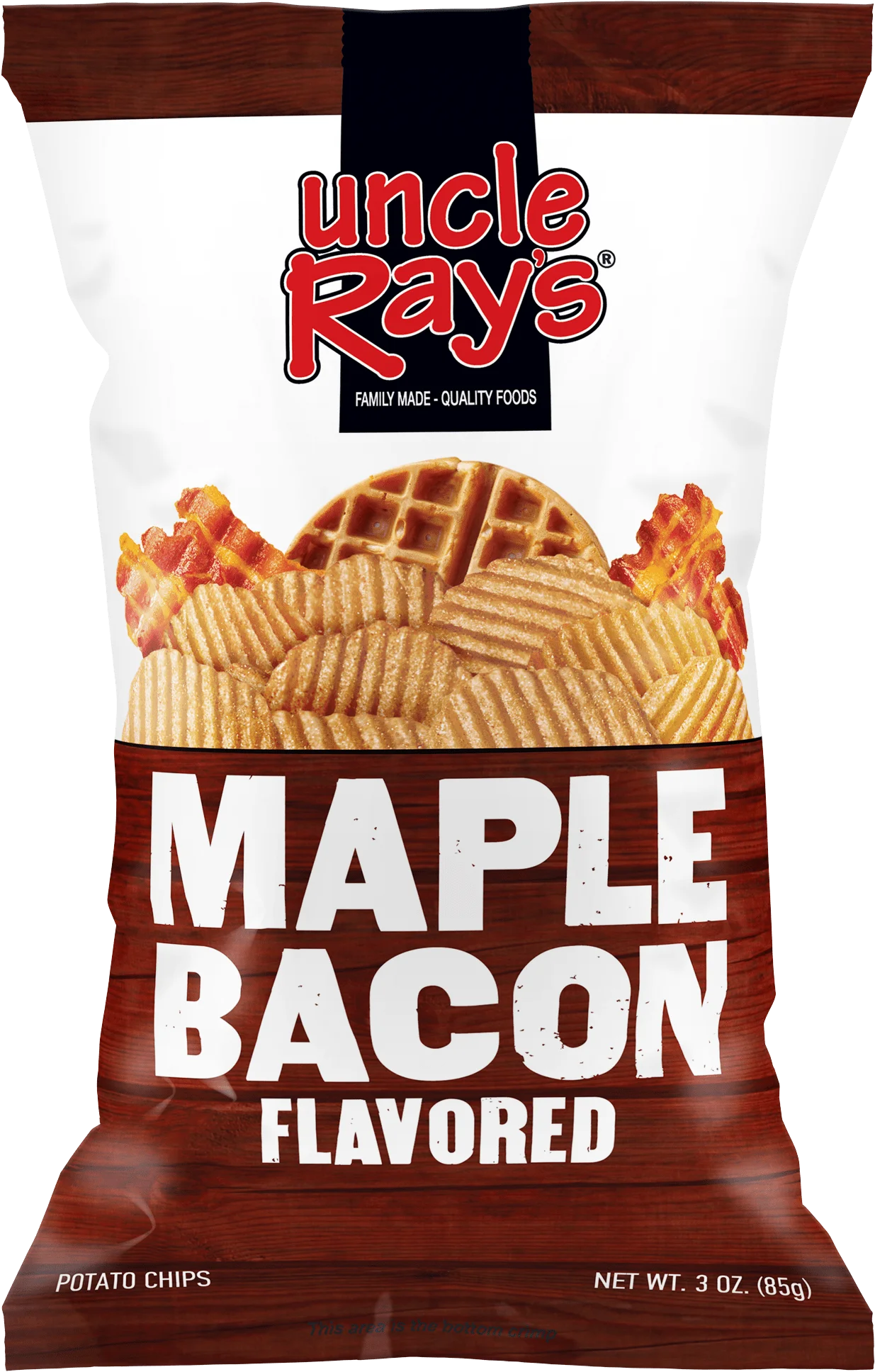 Uncle Ray's Maple Bacon Flavored Potato Chips Clipart Design with Rustic Appeal