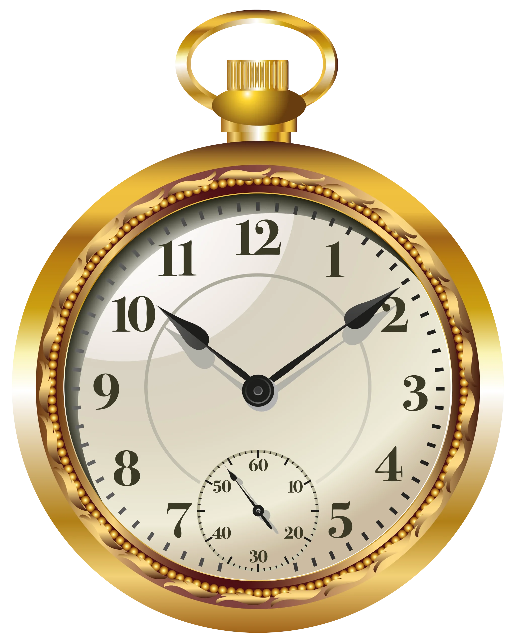 Vintage Golden Pocket Watch Clipart with Elegant Antique Timepiece Design