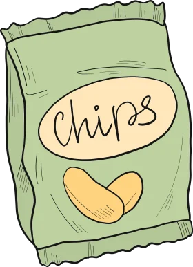 Vintage-Style Green Potato Chips Bag Cartoon Clipart Illustration