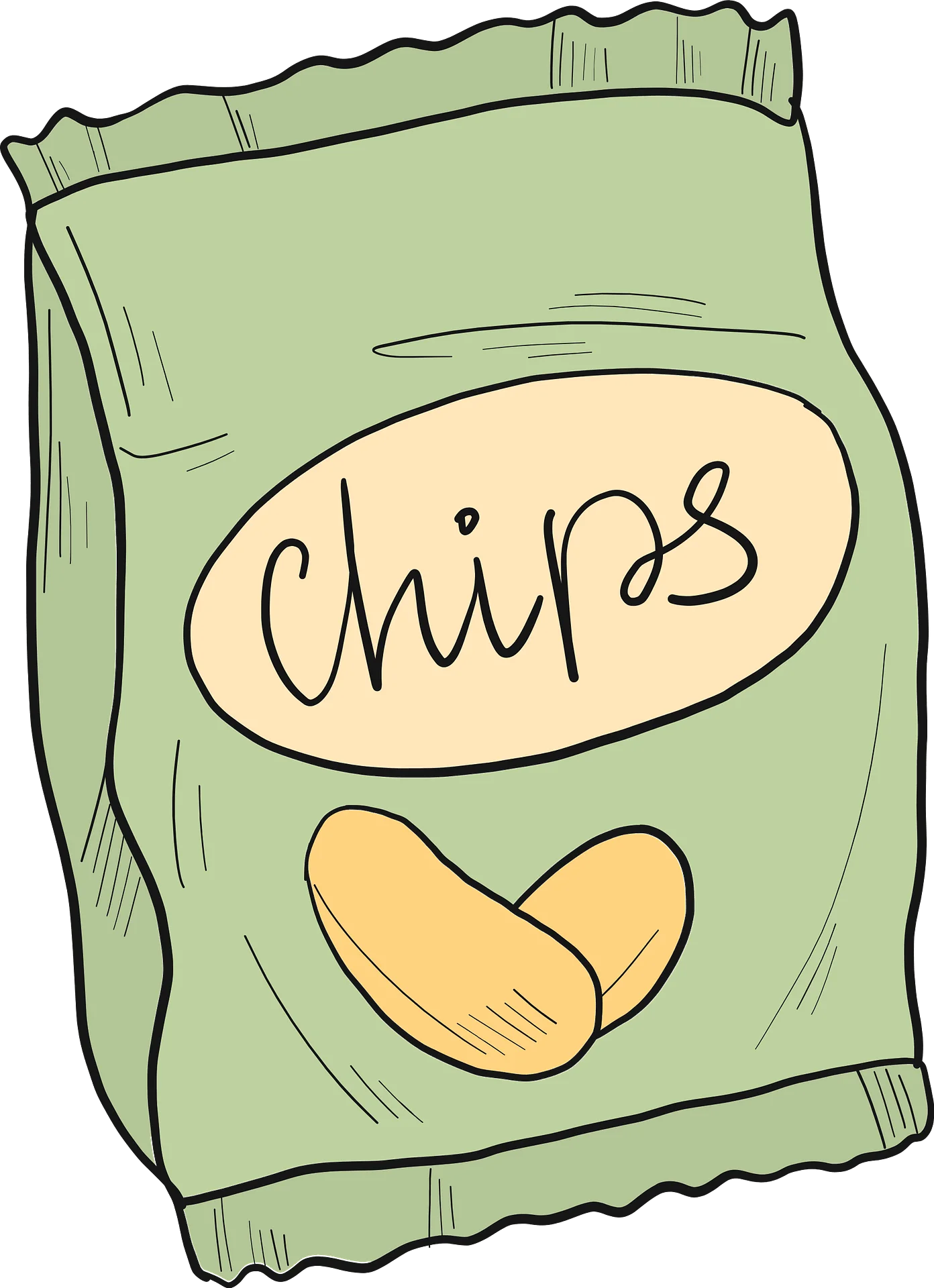 Vintage-Style Green Potato Chips Bag Cartoon Clipart Illustration