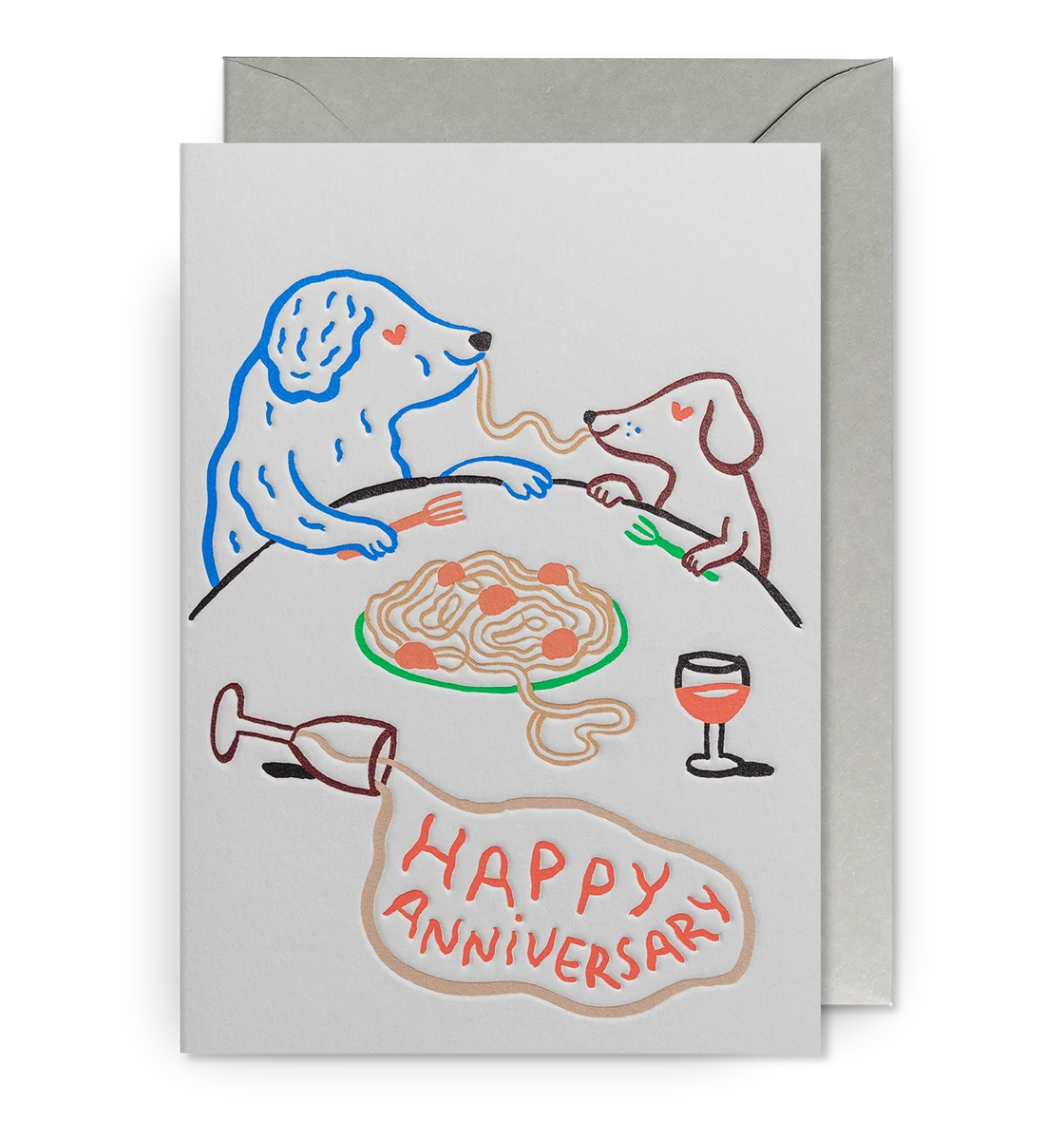 Whimsical Anniversary Celebration Clipart: Playful Dogs Sharing Spaghetti Moment