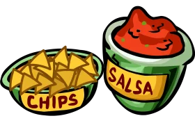 Zesty Mexican Snack Clipart: Crispy Tortilla Chips with Spicy Salsa Dip
