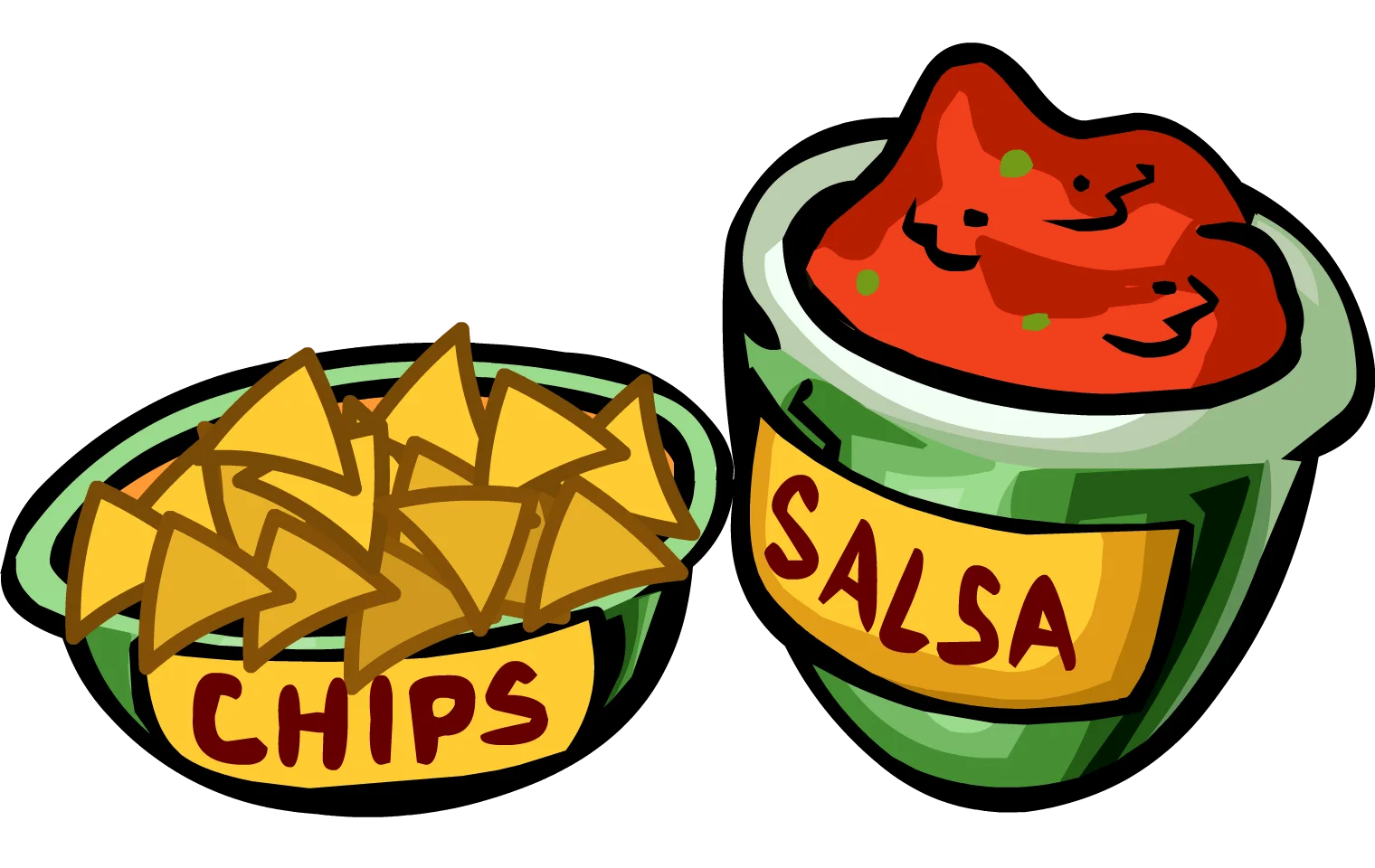 Zesty Mexican Snack Clipart: Crispy Tortilla Chips with Spicy Salsa Dip