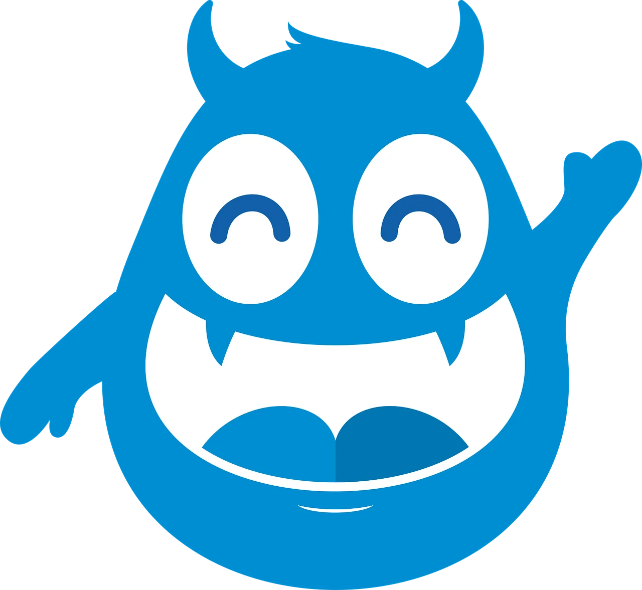 Adorable Blue Cartoon Monster Clipart with Playful Fanged Smile and Horns