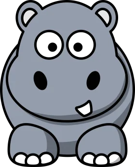 Adorable Cartoon Hippo Clipart: Playful Gray Character with Expressive Features