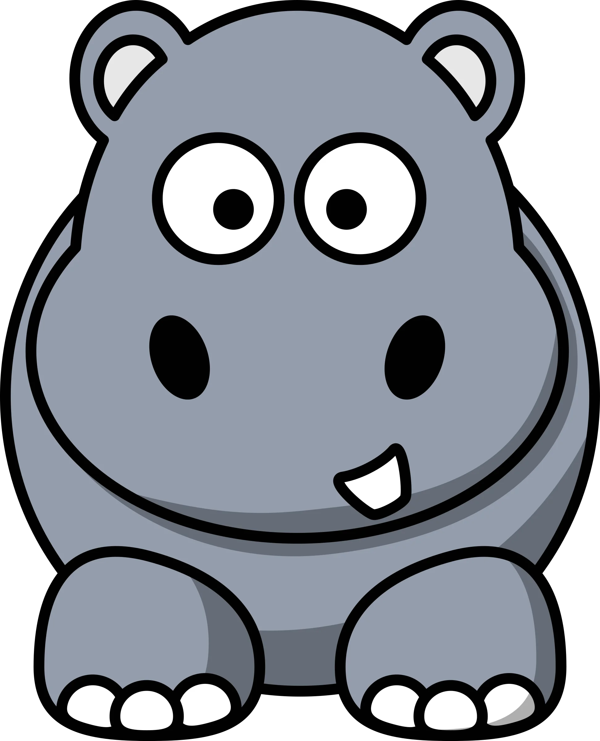 Adorable Cartoon Hippo Clipart: Playful Gray Character with Expressive Features