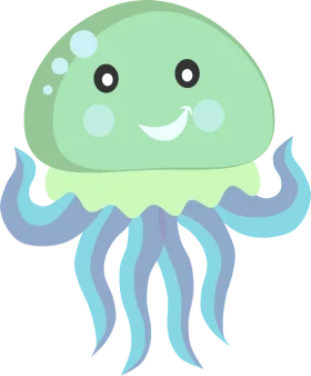 Adorable Pastel Green Jellyfish Clipart with Cute Cartoon Expression