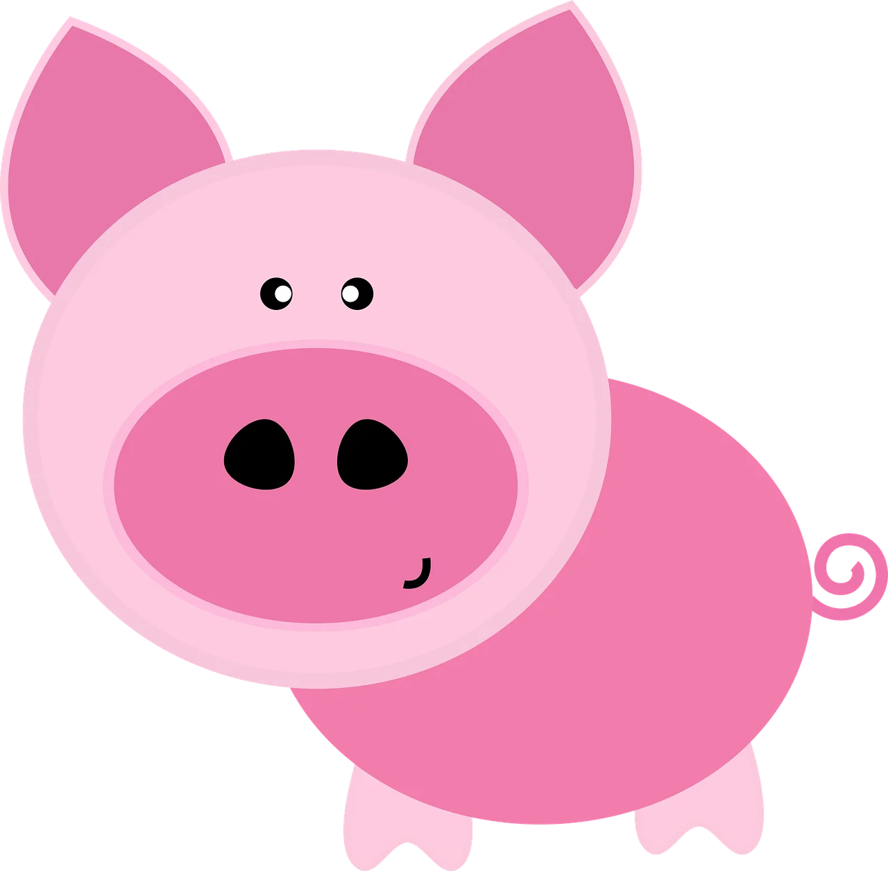 Adorable Pink Cartoon Pig Clipart with Whimsical Rounded Design
