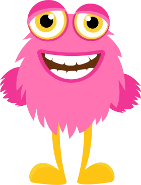 Adorable Pink Fuzzy Monster Creature Clipart with Cheerful Grin