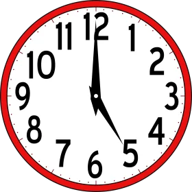 Classic Analog Clock Clipart with Bold Red Border and Simple Design