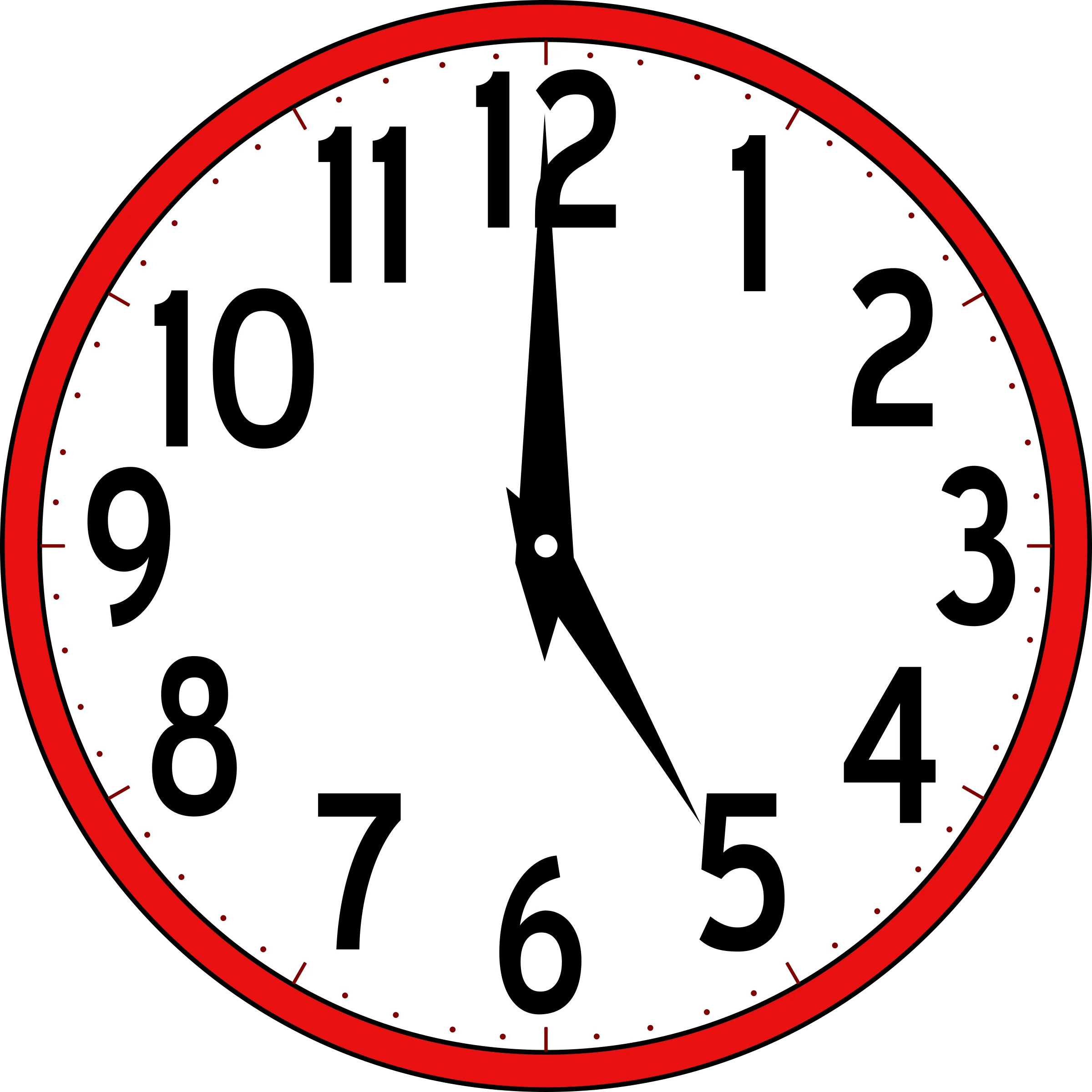 Classic Analog Clock Clipart with Bold Red Border and Simple Design