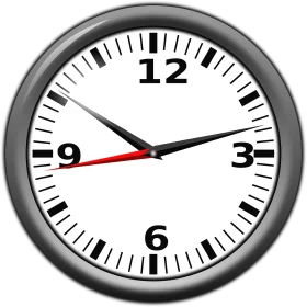 Classic Analog Wall Clock Clipart with Sleek Gray Frame and Minimalist Design