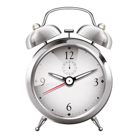 Classic Silver Analog Alarm Clock Retro Metallic Clipart Illustration