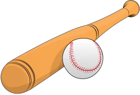 Classic Wooden Baseball Bat and White Baseball Clipart Illustration