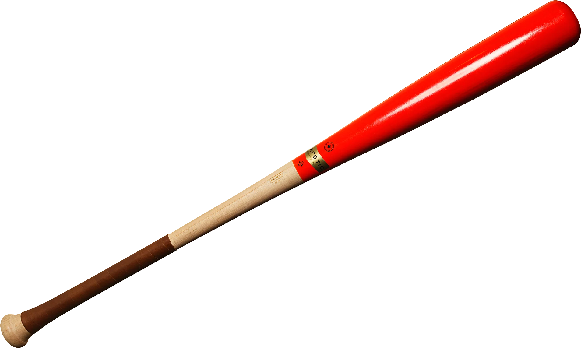 Classic Wooden Baseball Bat Clipart with Striking Red and Natural Wood Tones