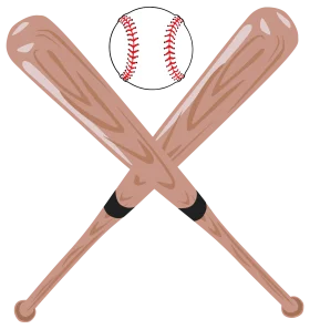 Classic Wooden Baseball Bats and Ball Crossed Clipart Design Illustration