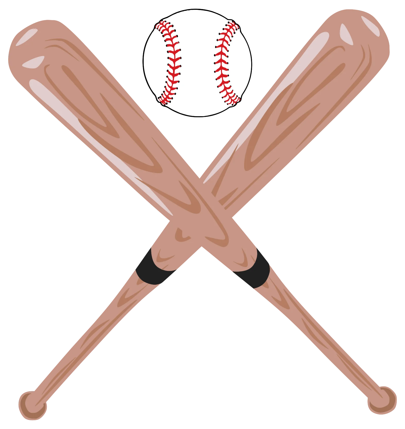 Classic Wooden Baseball Bats and Ball Crossed Clipart Design Illustration