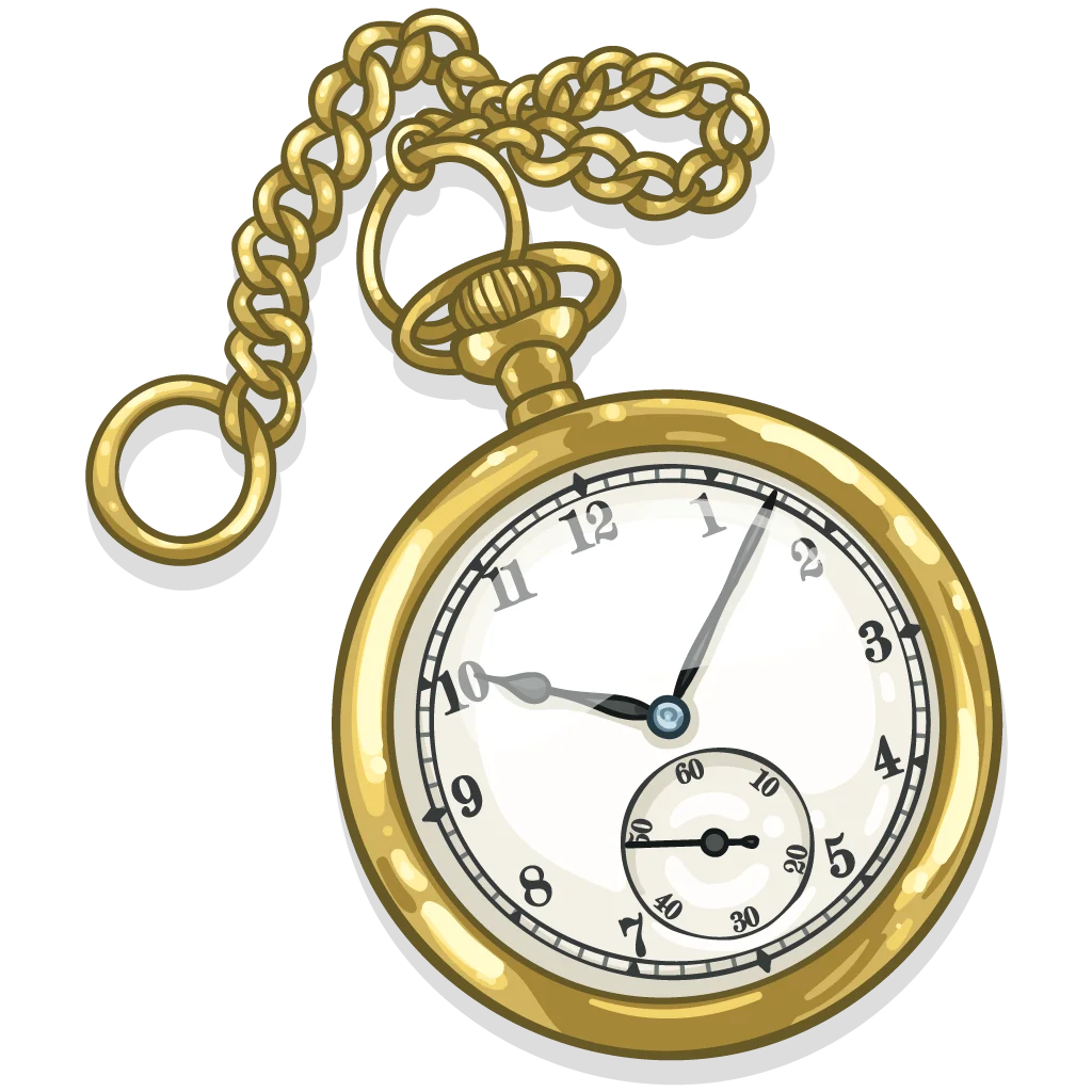 Elegant Golden Vintage Pocket Watch Clipart with Intricate Chain Design