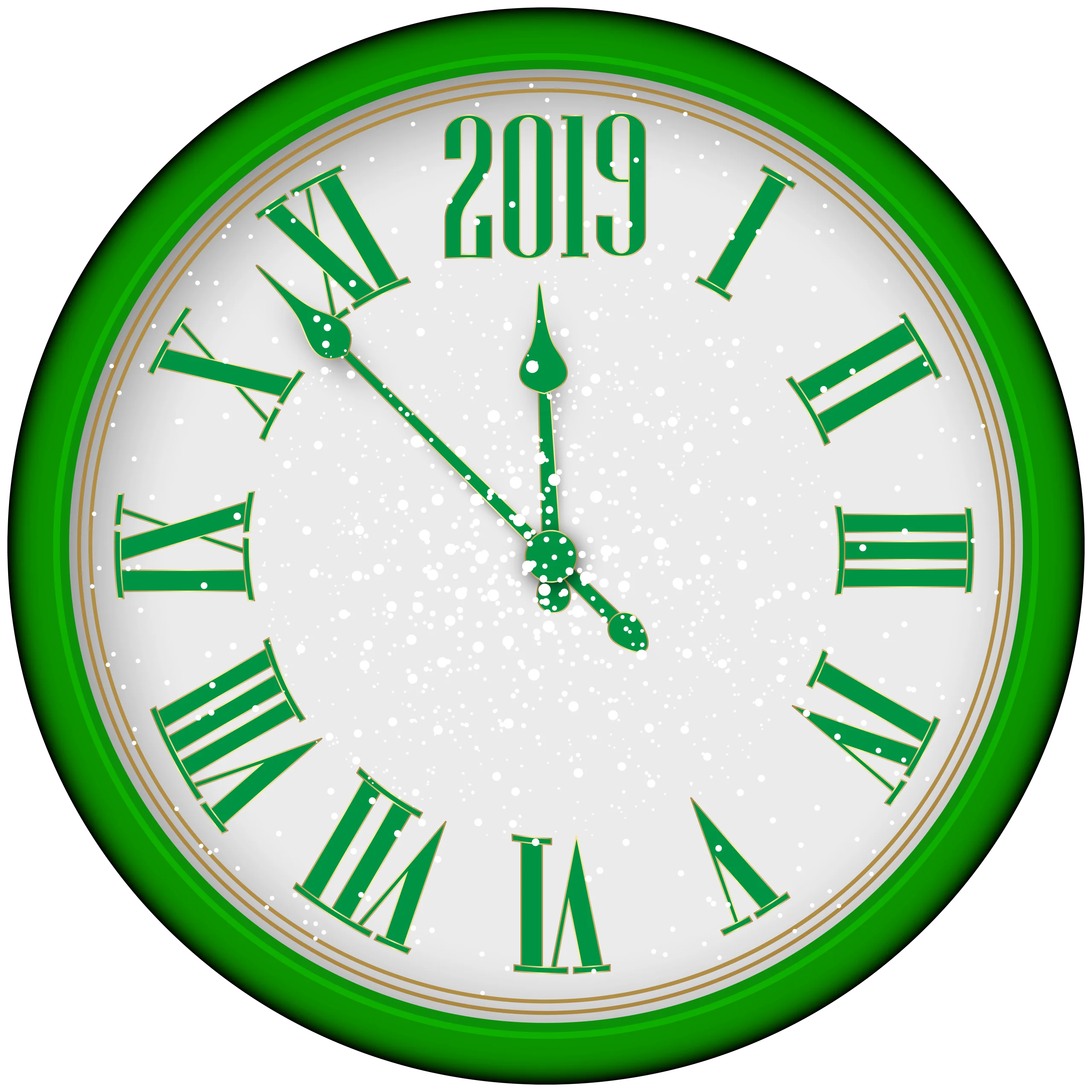 Elegant Green and White 2019 New Year Countdown Clock Clipart Design