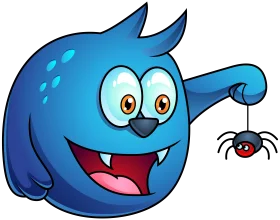 Playful Blue Monster Clipart Catching a Tiny Hanging Spider Friend