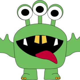 Quirky Green Three-Eyed Alien Monster Clipart with Playful Expression
