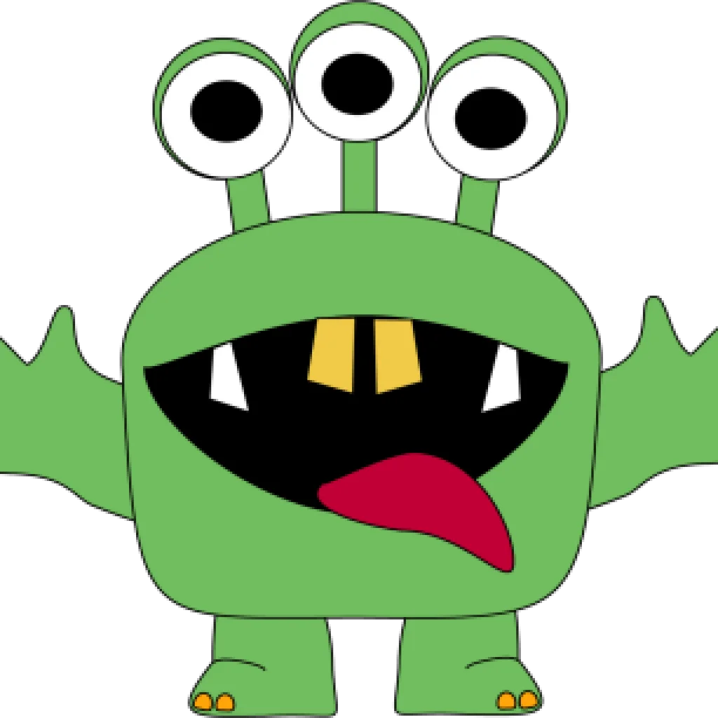 Quirky Green Three-Eyed Alien Monster Clipart with Playful Expression