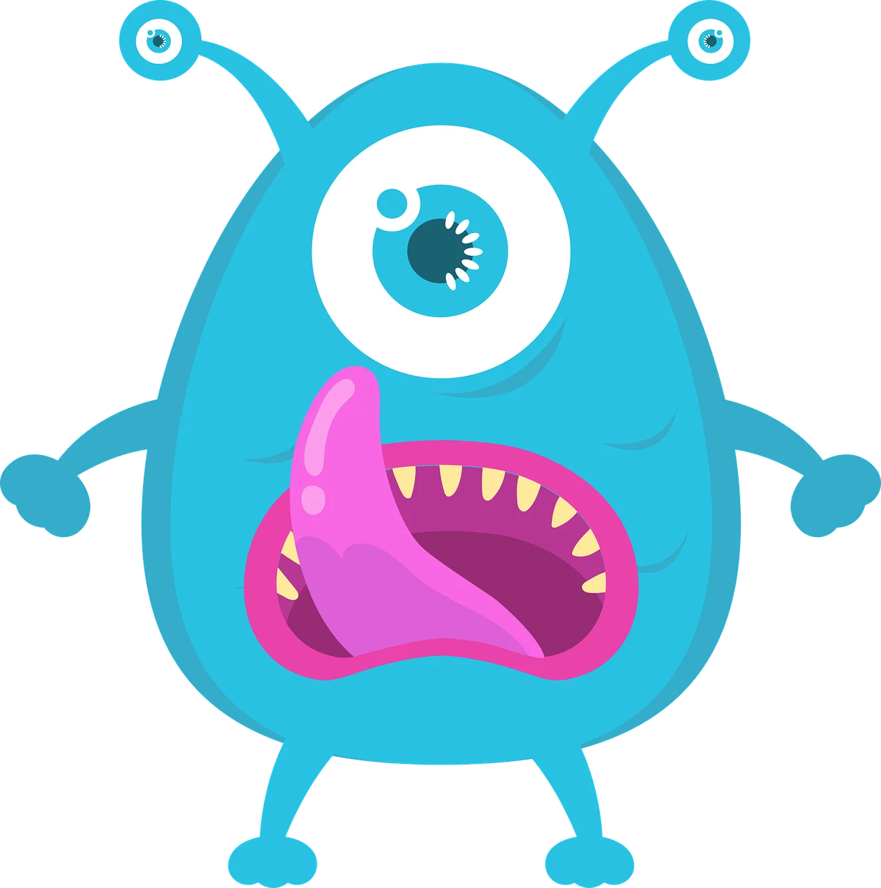 Quirky One-Eyed Blue Alien Monster Cartoon Clipart Character Design