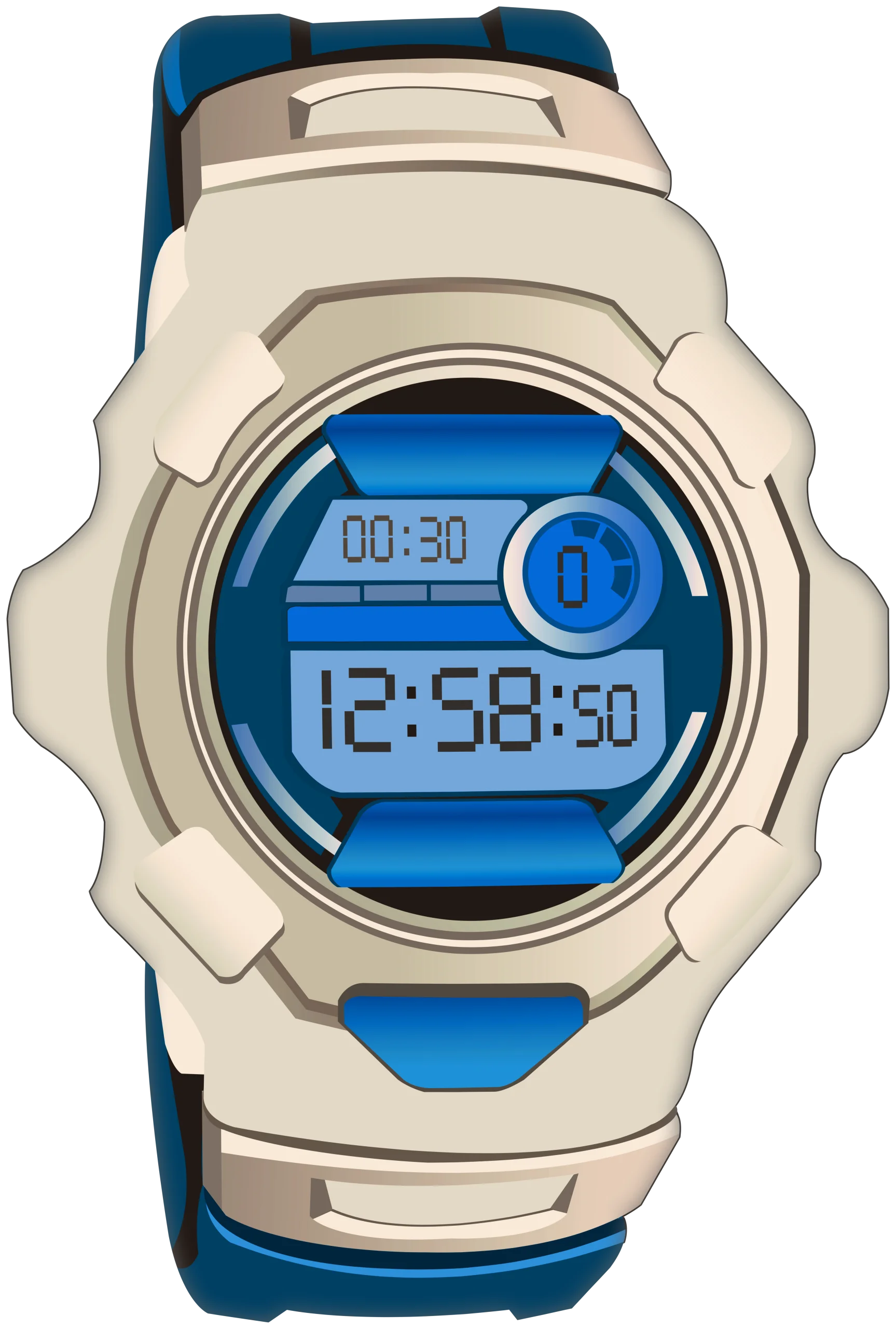 Retro Digital Sports Watch Clipart with Blue and White Color Scheme
