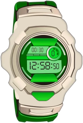 Retro Digital Sports Watch Clipart with Emerald Green and Silver Tones
