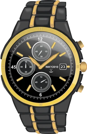 Stylish Black and Gold Chronograph Watch Clipart Design with Date Display