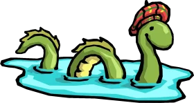 Whimsical Loch Ness Monster Family Swimming in Playful Cartoon Clipart Landscape