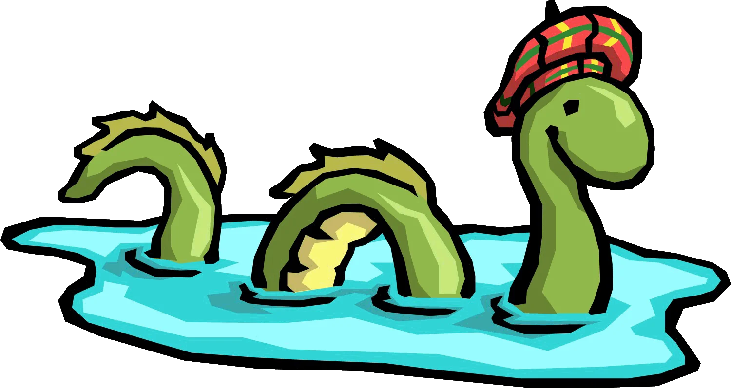 Whimsical Loch Ness Monster Family Swimming in Playful Cartoon Clipart Landscape