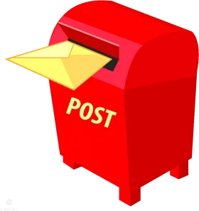 Bright Red Traditional Postal Mailbox Clipart Design with Yellow Envelope
