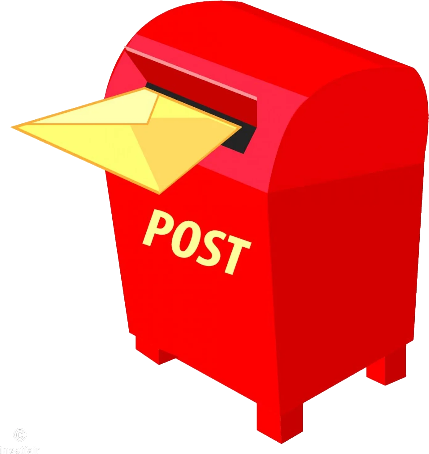 Bright Red Traditional Postal Mailbox Clipart Design with Yellow Envelope