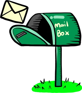 Charming Green Mailbox Clipart Illustration with Envelope Floating Nearby