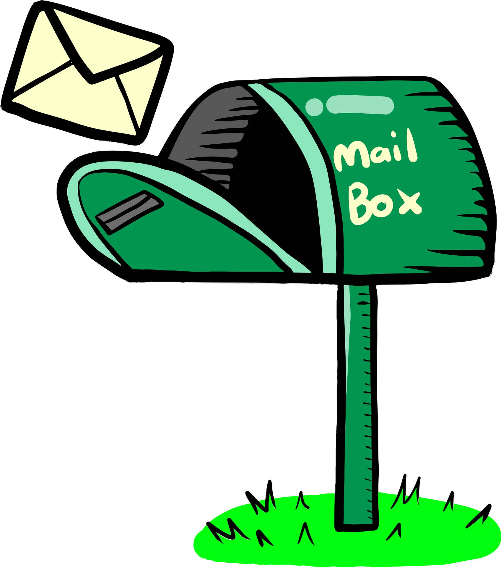 Charming Green Mailbox Clipart Illustration with Envelope Floating Nearby