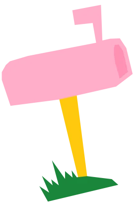 Charming Pink Mailbox Clipart with Grass Lawn Base and Bright Yellow Post