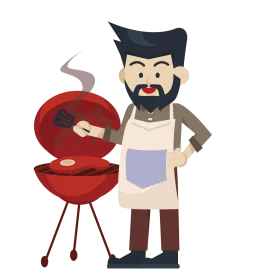 Cheerful Cartoon Chef Mastering the Barbecue Grill Clipart Illustration