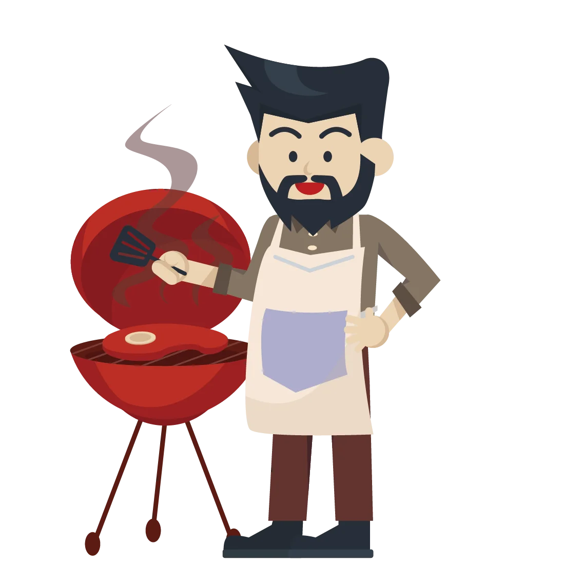 Cheerful Cartoon Chef Mastering the Barbecue Grill Clipart Illustration